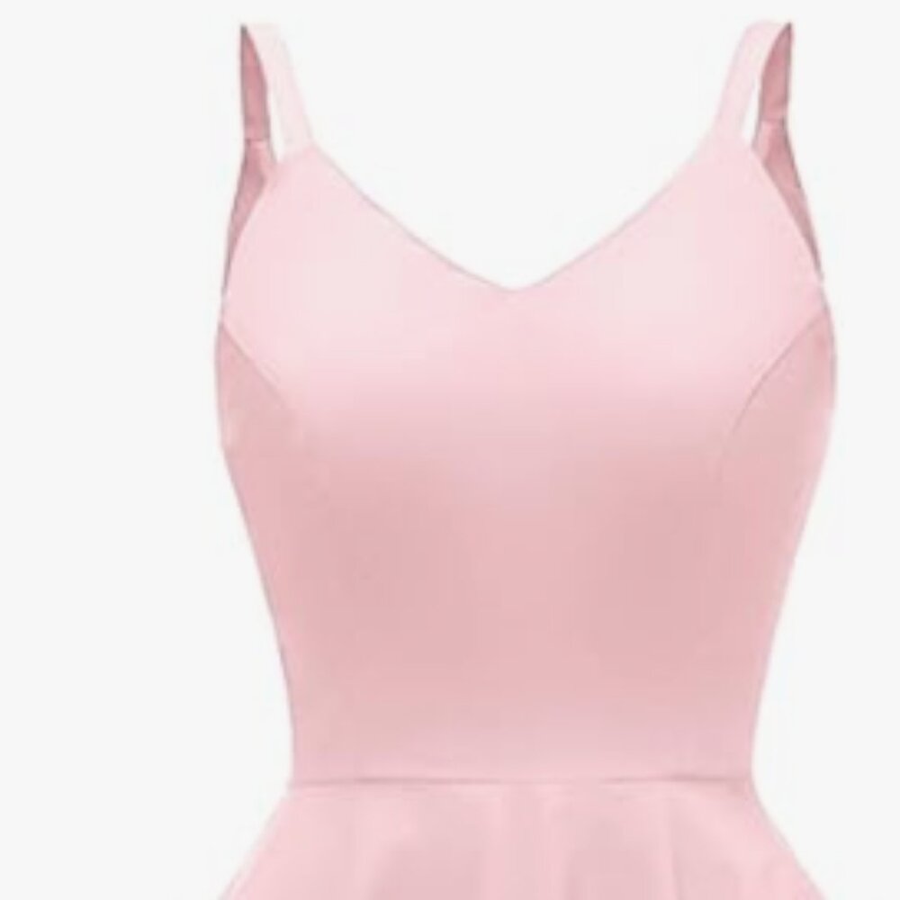 Women's Blush Pink Midi Dress - V-Neck Sleeveless